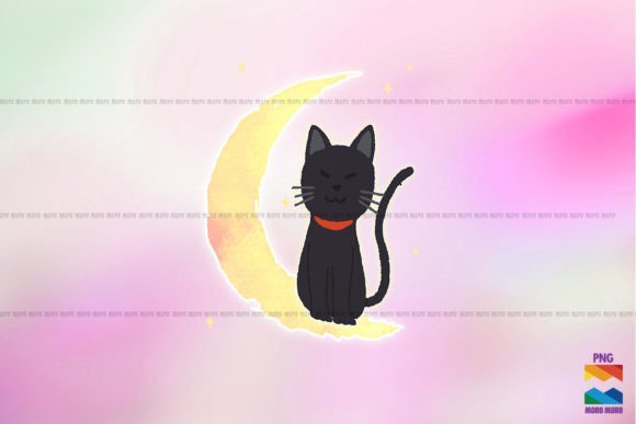 Black Cat Sitting on Moon