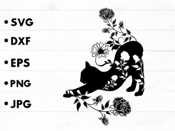 Cat Animal Flowers Embroidery Design