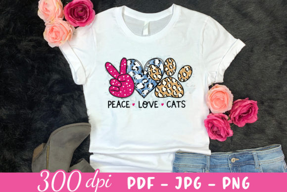 Peace Love Cats, Cat Sublimation Design