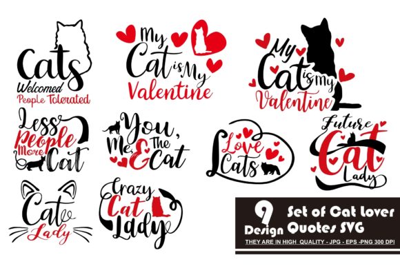 Set of 9 Cat Lover Quotes Design